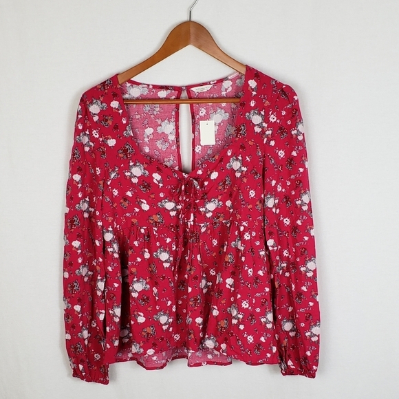 NWT Aeropostale Pink Floral Long Sleeve Peasant Blouse Size M - Picture 1 of 7